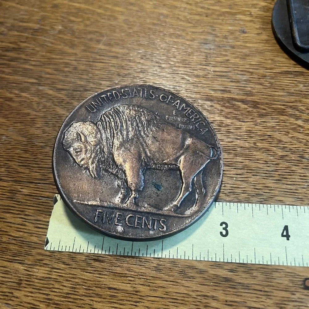 Lot of 2 VTG Buffalo 5 Cents Nickel Belt Buckle Silver Round USA 3